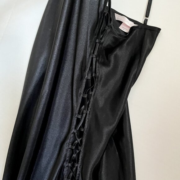 Victoria’s Secret VTG Satin Maxi Slip Dress Size L Black Gown Open Lace Up Sides - Picture 10 of 14